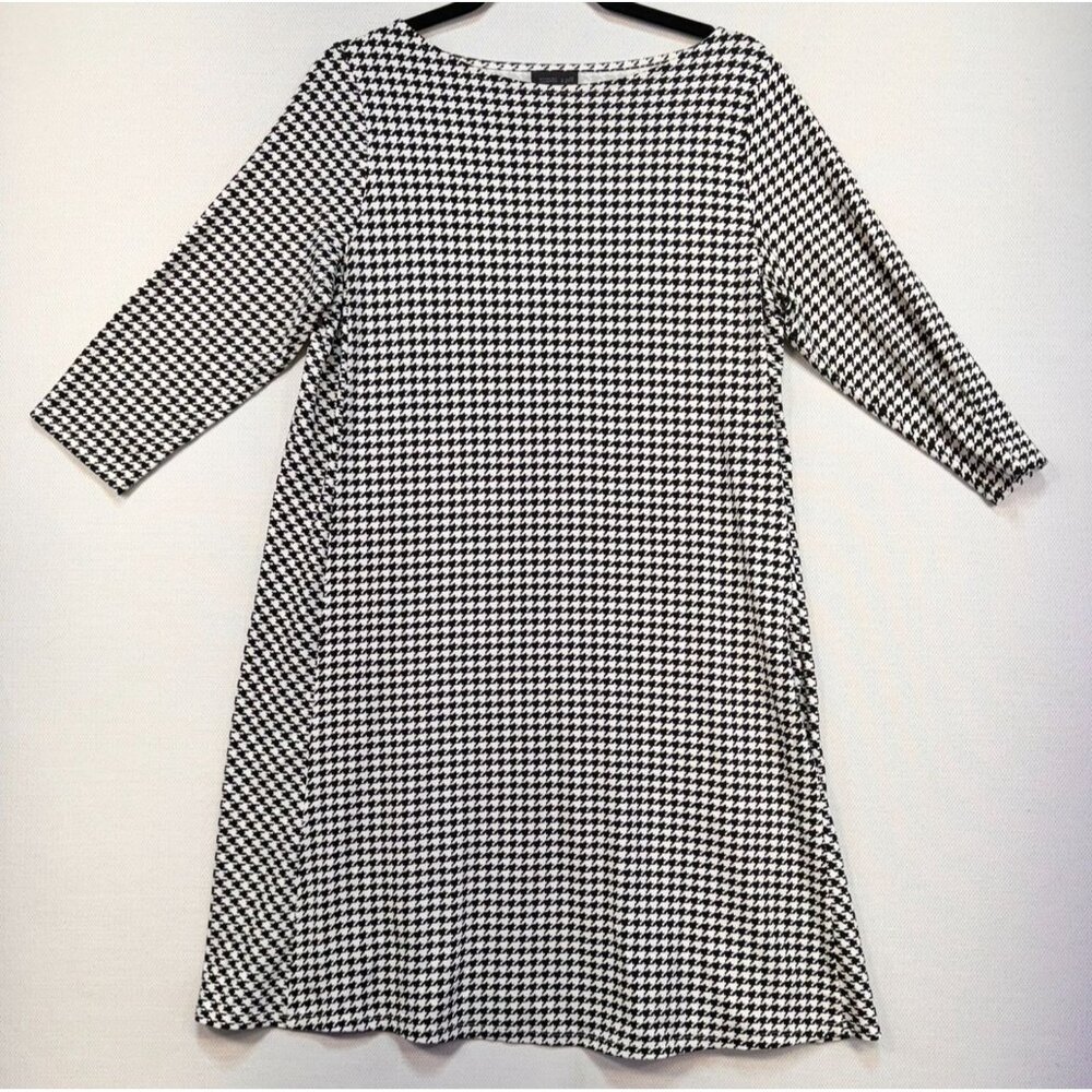 J.Jill Wearever Collection Houndstooth Dress M Petite  Black & White 3/4 Sleeve